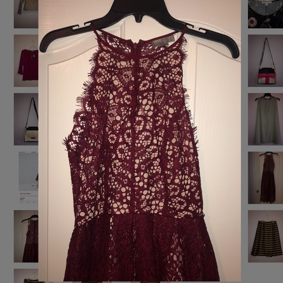 Burgundy ASOS Lace Pinny Scallop Edge Midi Dress - Picture 6 of 8